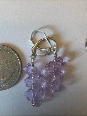 Lavender Crystal Dangle Earrings with Silver Leverbacks